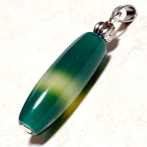 2/$20, Green Dyed Agate Pendant, Large Genuine Gemstone Pendant - Picture 2 of 11